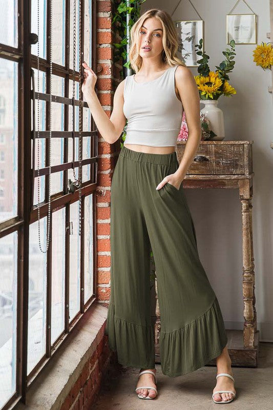 Olive Ruffle Bottom Crop