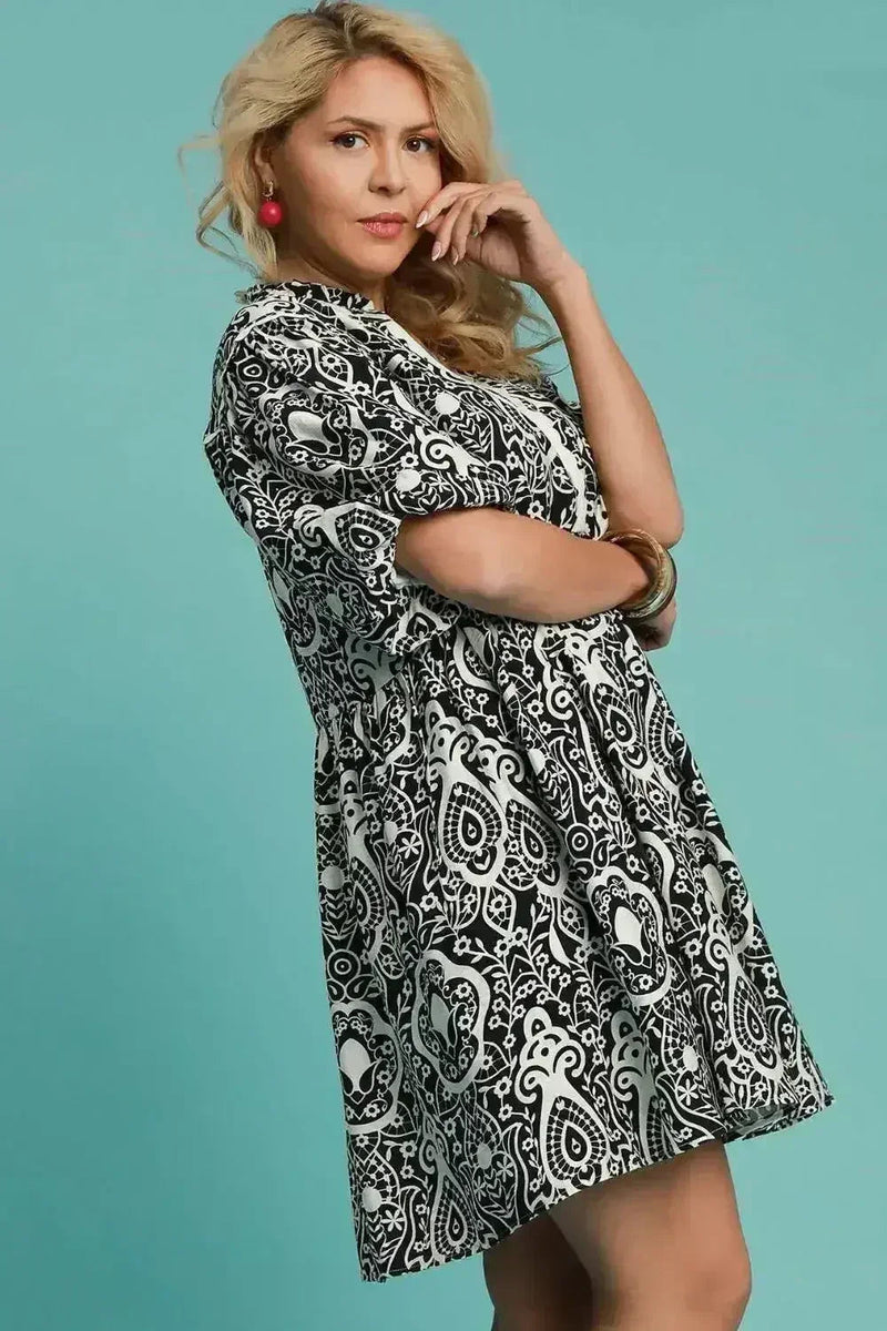 Umgee Abstract Print Puff Sleeve Dress – Bold & Feminine Plus Size - Femstylo