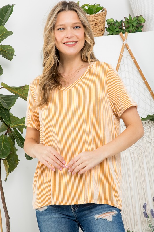 TWO TONE SLUB RIB STRIPE TOP