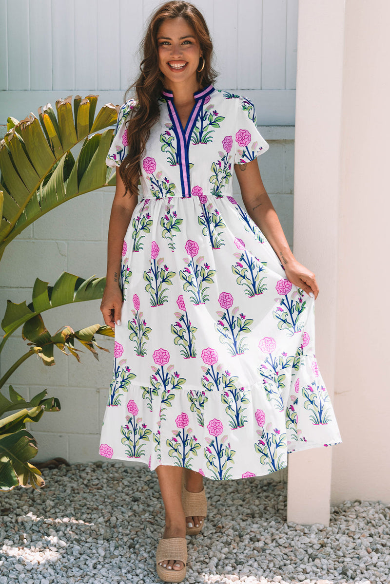 Julietta Floral Puff Short Sleeve V Neck High Waist Maxi Dress ShopCottonBelles Julietta Floral Puff Short Sleeve V Neck High Waist Maxi Dress ShopCottonBelles