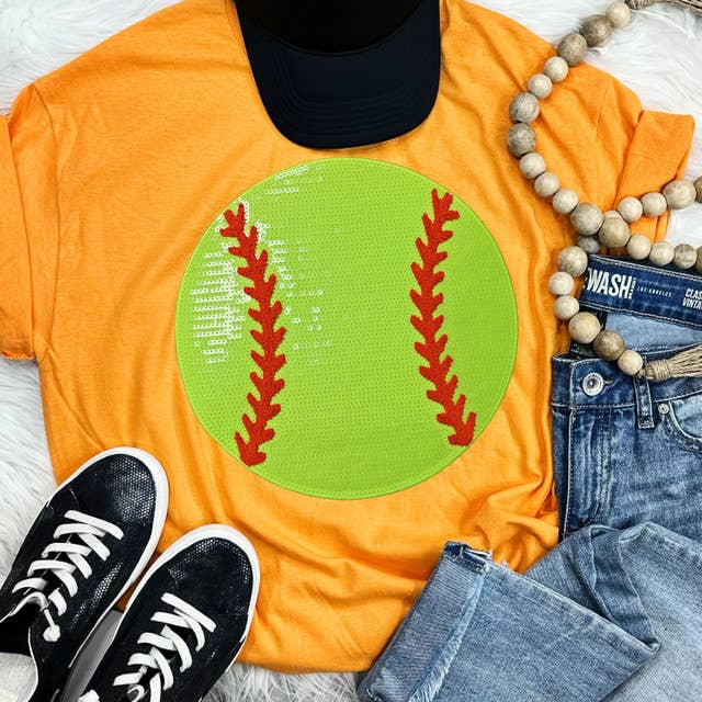 Sequin Softball Chenille Patch Everyday Tee
