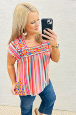 Squared Neckline Embroidered Top