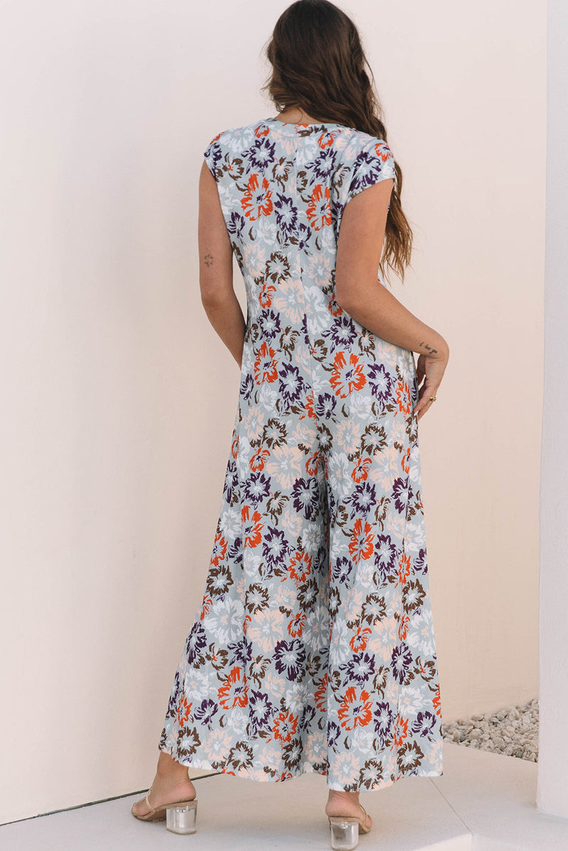 Kylee Floral Sleeveless Buttoned Wide Leg Jumpsuit