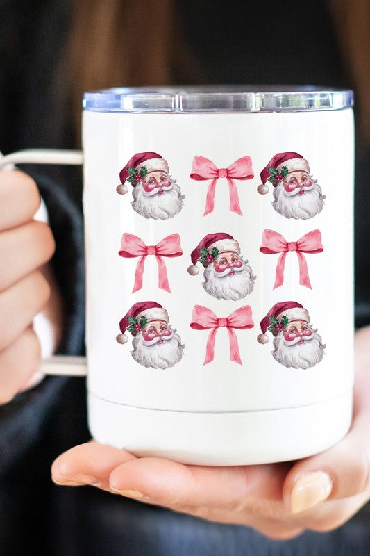 Christmas Pink Bow Santa Holiday Coffee Travel Cup