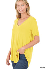 Luxe Rayon Short Sleeve V-Neck Hi-Low Hem Top