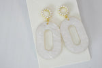Oval Wedding White Pearl Dangle Earrings, Acrylic Earrings