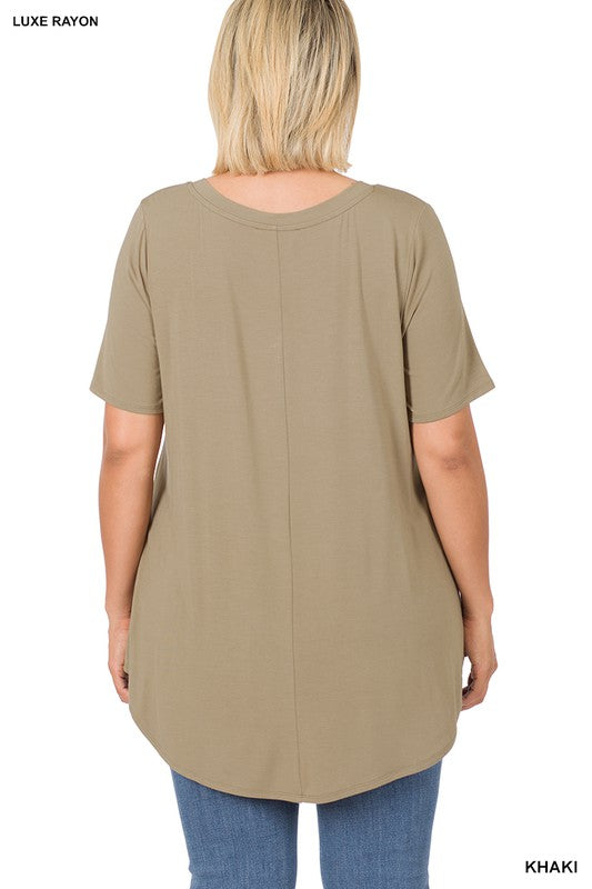 Plus Luxe Rayon S/Sleeve V-Neck Hi-Low Hem Top