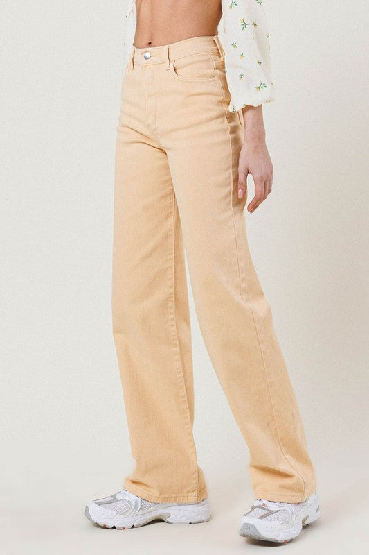 High Waisted Wide Cut Straight Leg Jeans