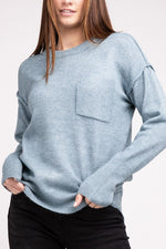 Melange Hi-Low Hem Round Neck Sweater