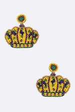 Mardi Gras Beaded Crown Iconic Earrings