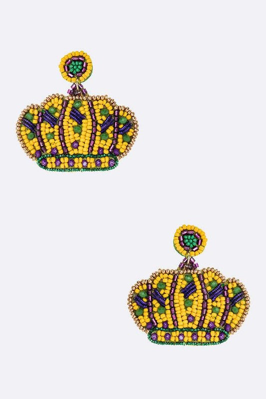 Mardi Gras Beaded Crown Iconic Earrings