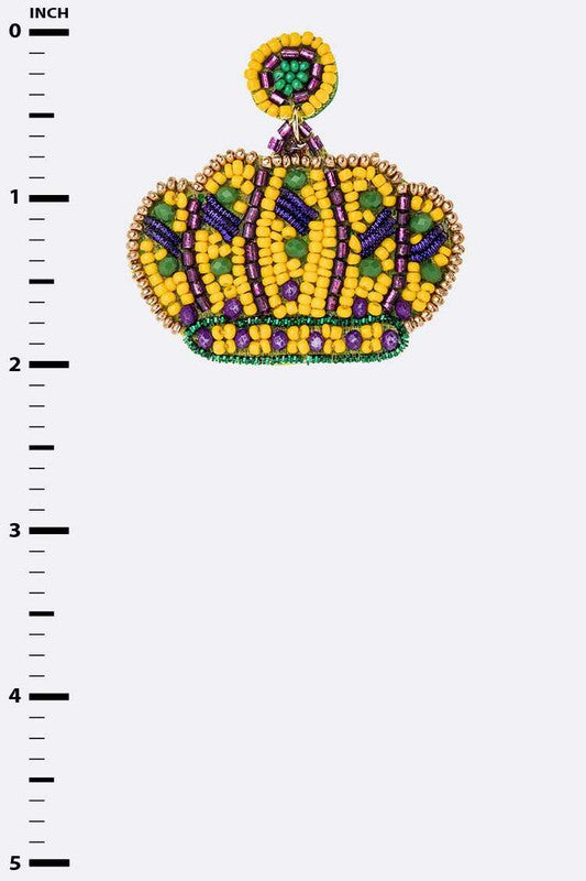 Mardi Gras Beaded Crown Iconic Earrings