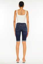 High Rise Button Down Cuffed Bermuda Jeans
