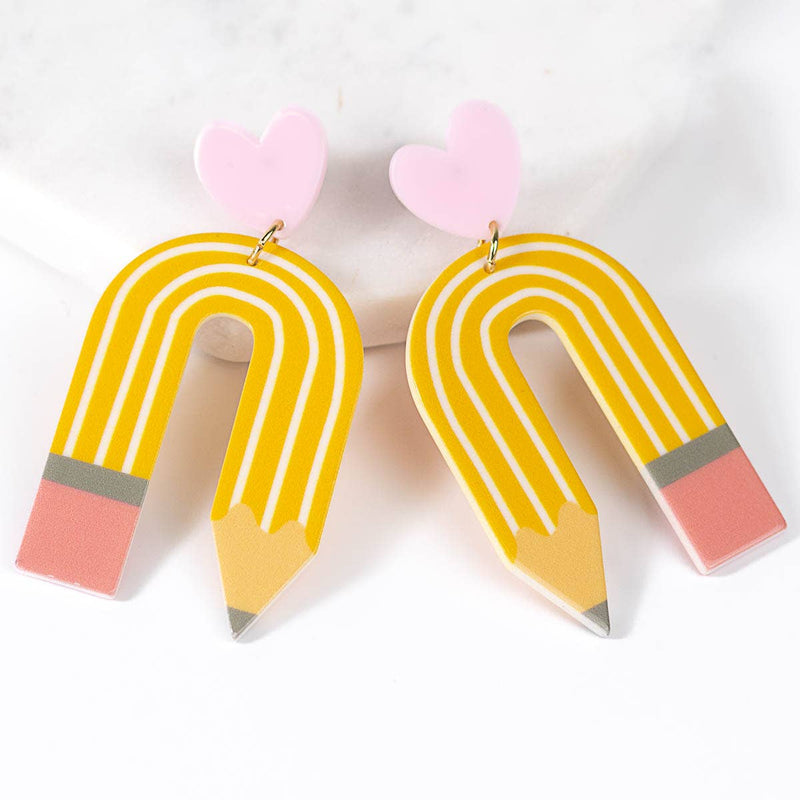 Pencil Earrings   Mustard/Pink   3"