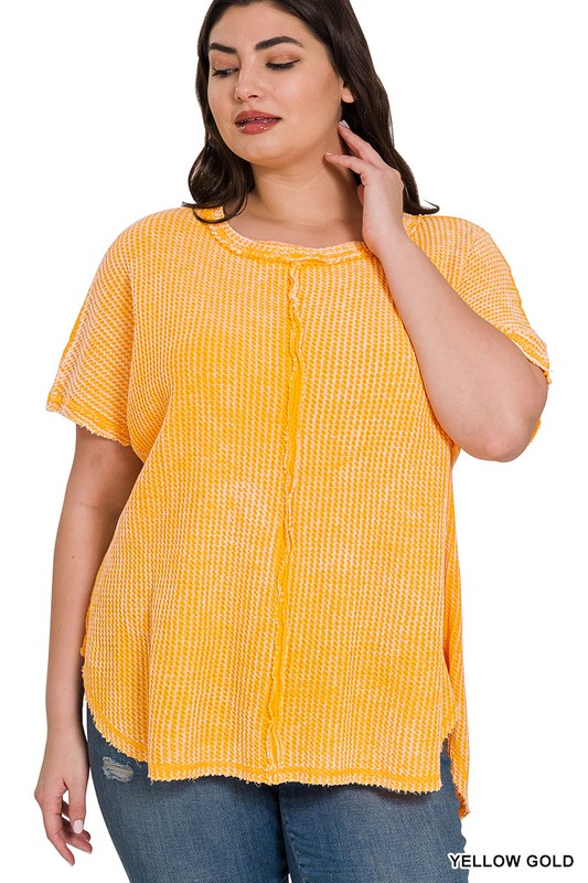 Plus Washed Baby Waffle Short Sleeve Top