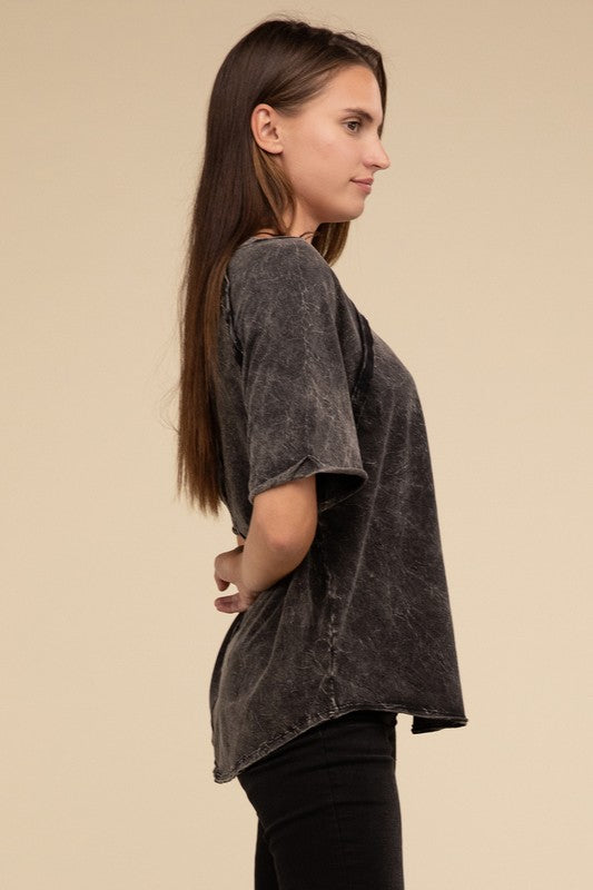 Back Patch Crinkle Washed Raglan Sleeve T-Shirt