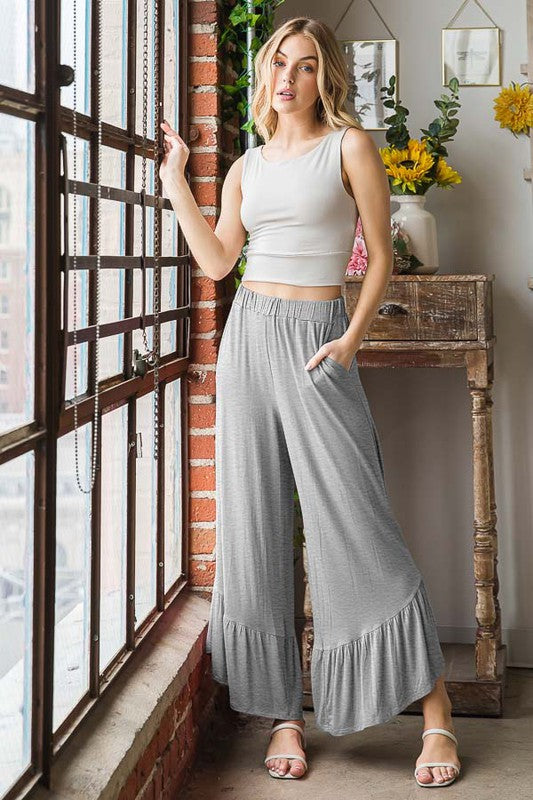 Grey Ruffle Bottom Crop