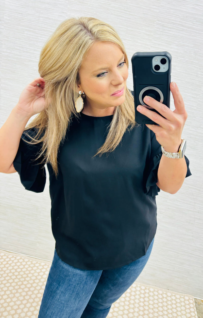 Black Rebecca Ruffle Blouse