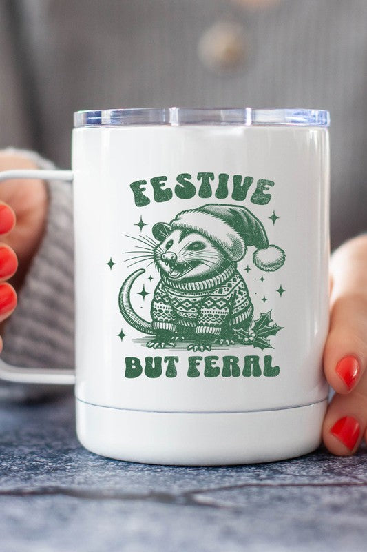 Christmas Holiday Festive But Feral Travel Cup