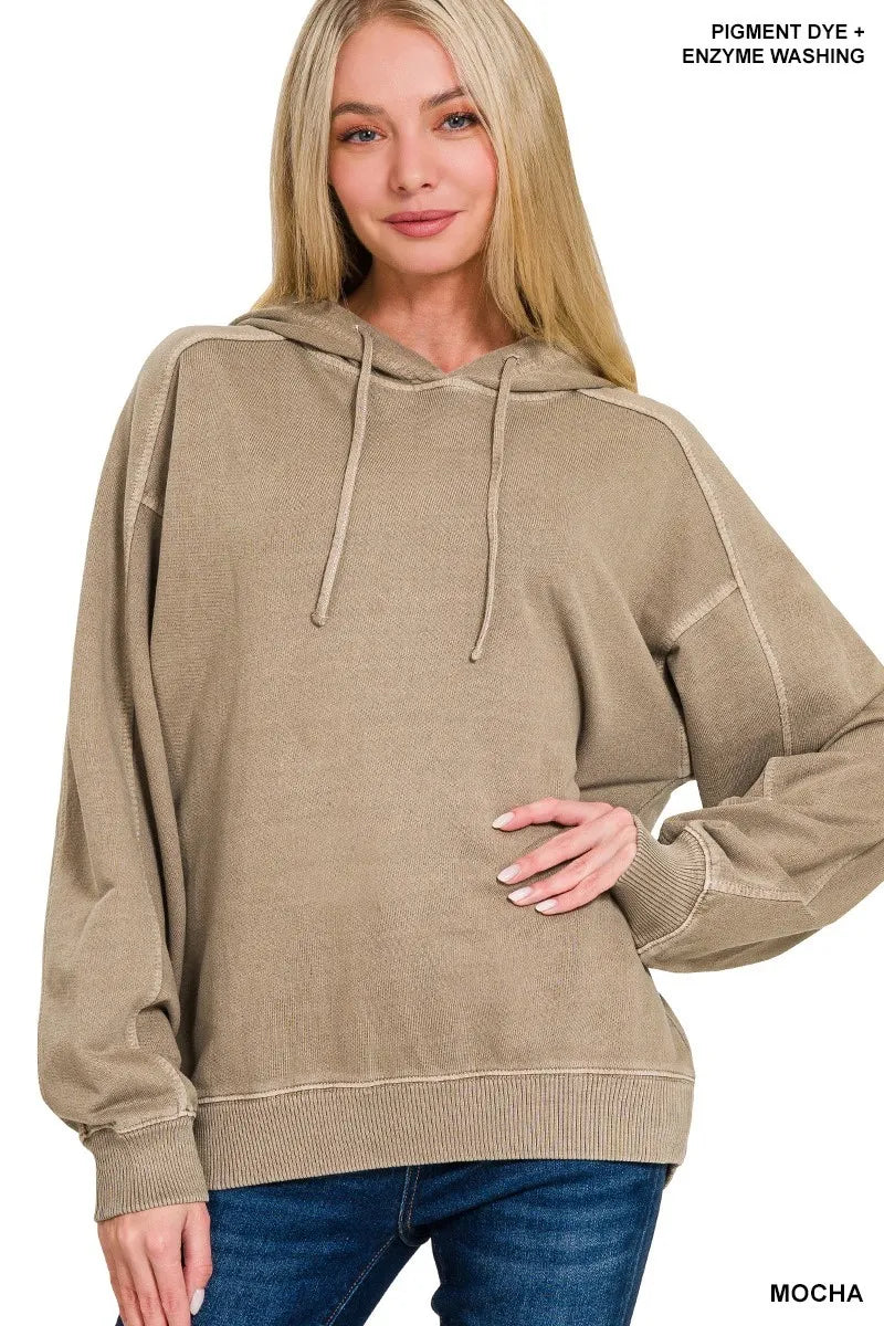 Zenana French Terry Pigment Dye & Enzyme Washing Hoodie
