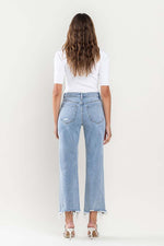 High Rise Distressed Hem Crop Dad Jeans