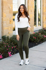 Olive Green Full Length Leggings with Pocket