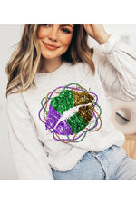 FAUX GLITTER MARDI GRAS LIPS SWEATSHIRT