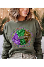 FAUX GLITTER MARDI GRAS LIPS SWEATSHIRT