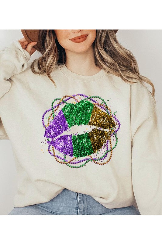 FAUX GLITTER MARDI GRAS LIPS SWEATSHIRT