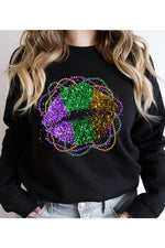 FAUX GLITTER MARDI GRAS LIPS SWEATSHIRT