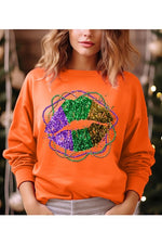 FAUX GLITTER MARDI GRAS LIPS SWEATSHIRT