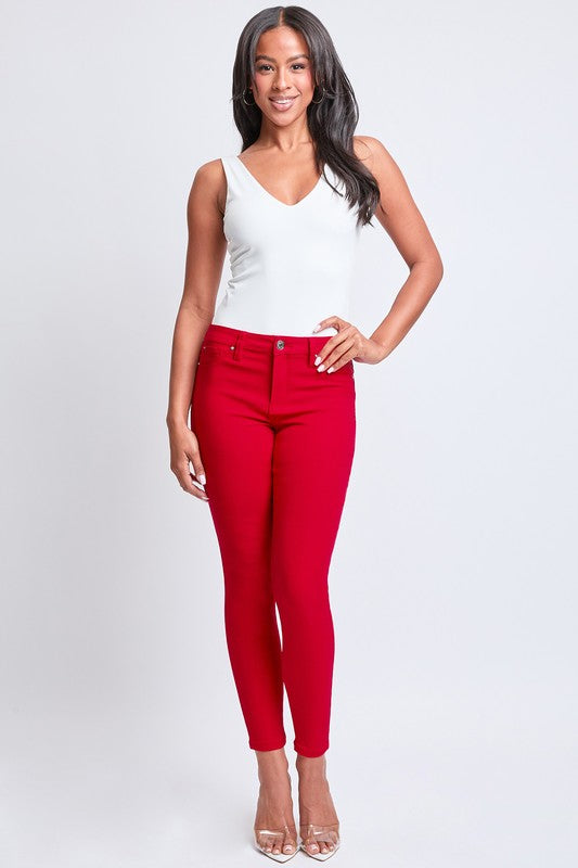 Red Hyper Stretch Mid Rise Skinny