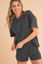 Ribbed Textured Knit Loose Fit Tee and Shorts Set