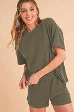 Ribbed Textured Knit Loose Fit Tee and Shorts Set