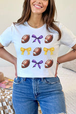 Game Day Yellow Purple Football Bows Tee