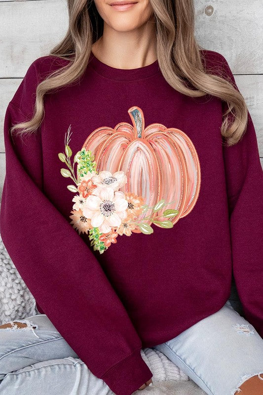 Flowers Fall Pumpkin Graphic Fleece Sweatshirts