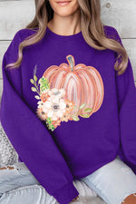 Flowers Fall Pumpkin Graphic Fleece Sweatshirts