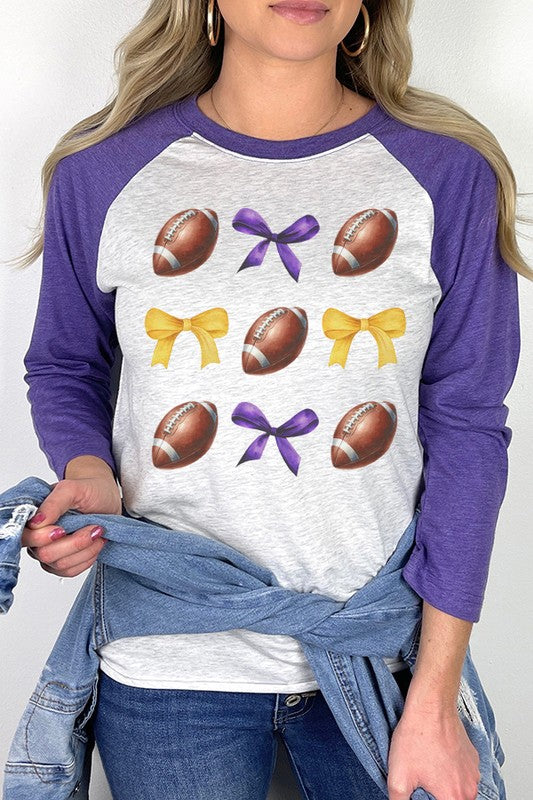 Game Day Football Bows Yellow Purple Raglan