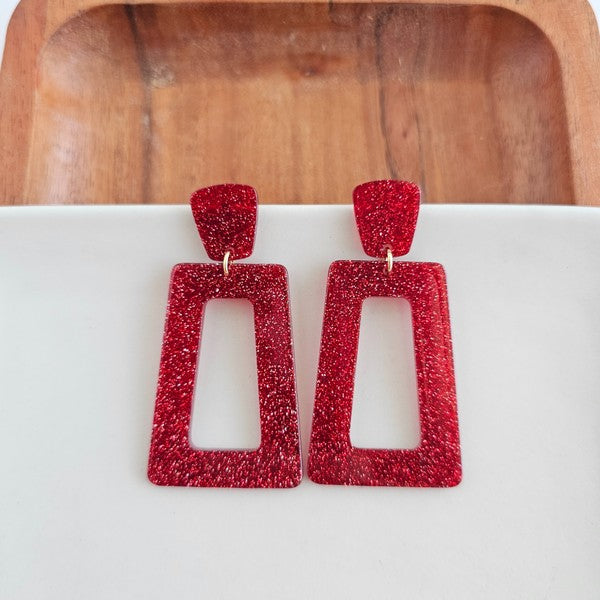 Avery Earrings - Red Glitter