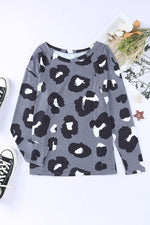 Women Leopard Print Long Sleeve Loose Top