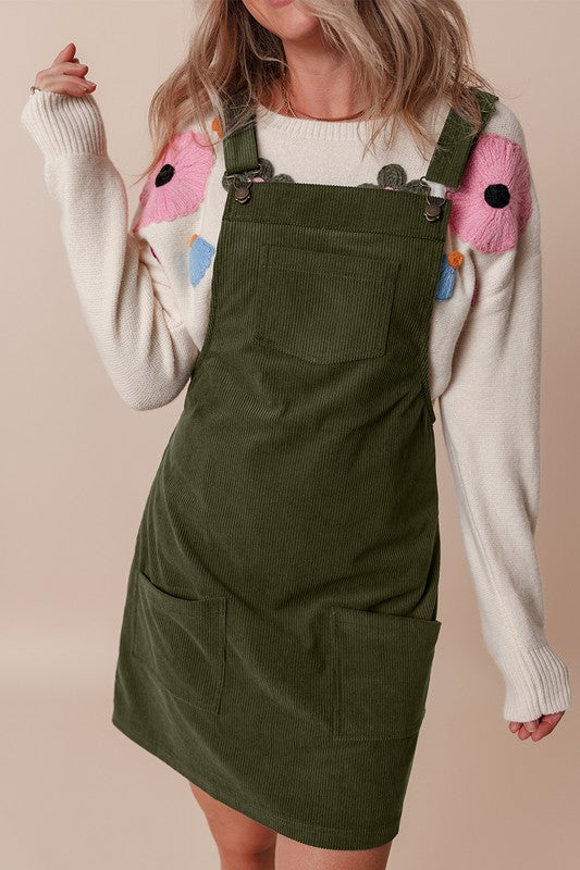 Corduroy Front Pockets Overall Dress