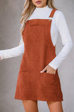 Corduroy Front Pockets Overall Dress