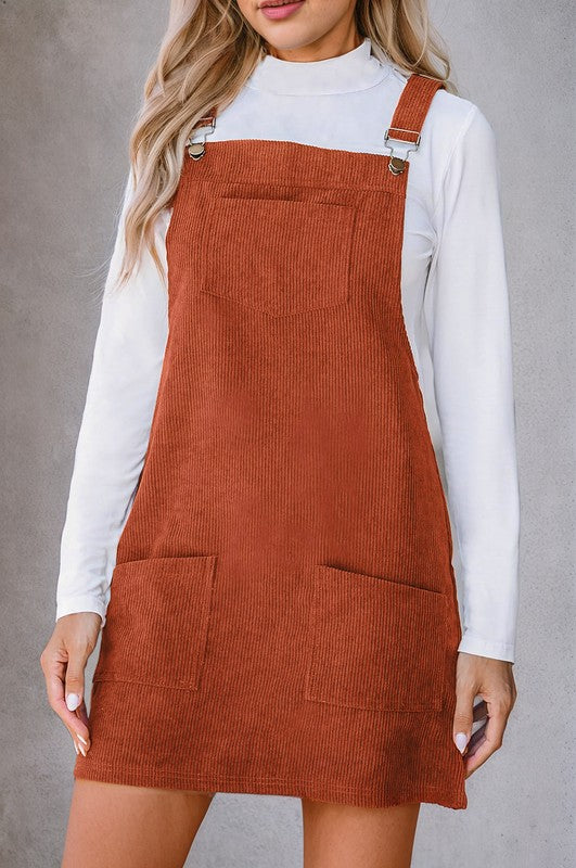 Corduroy Front Pockets Overall Dress