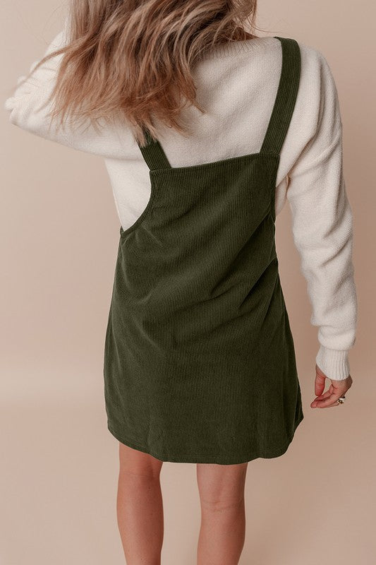 Corduroy Front Pockets Overall Dress