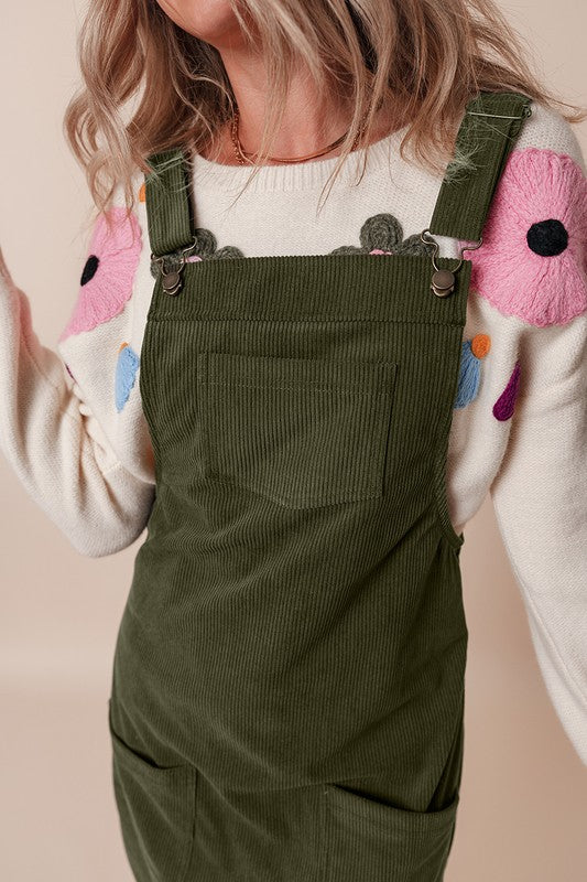 Corduroy Front Pockets Overall Dress