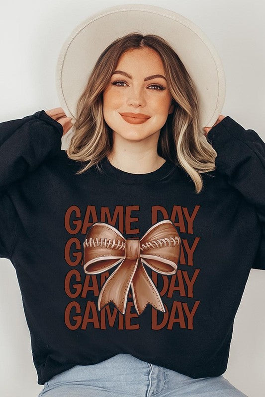 Game Day Football Bow Graphic Fleece Sweatshirts