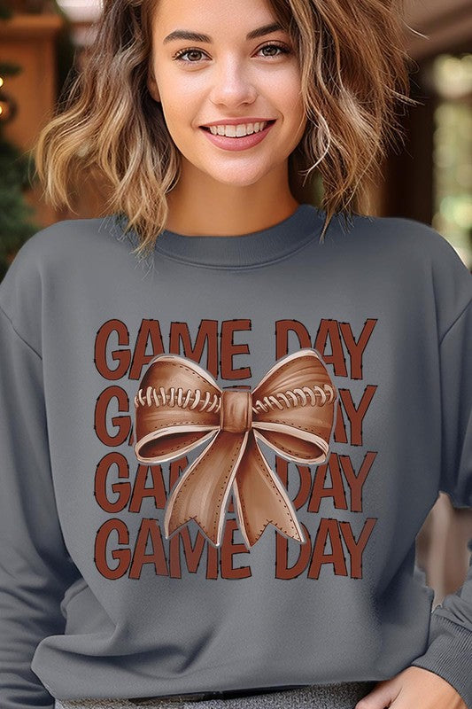 Game Day Football Bow Graphic Fleece Sweatshirts