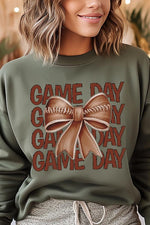 Game Day Football Bow Graphic Fleece Sweatshirts