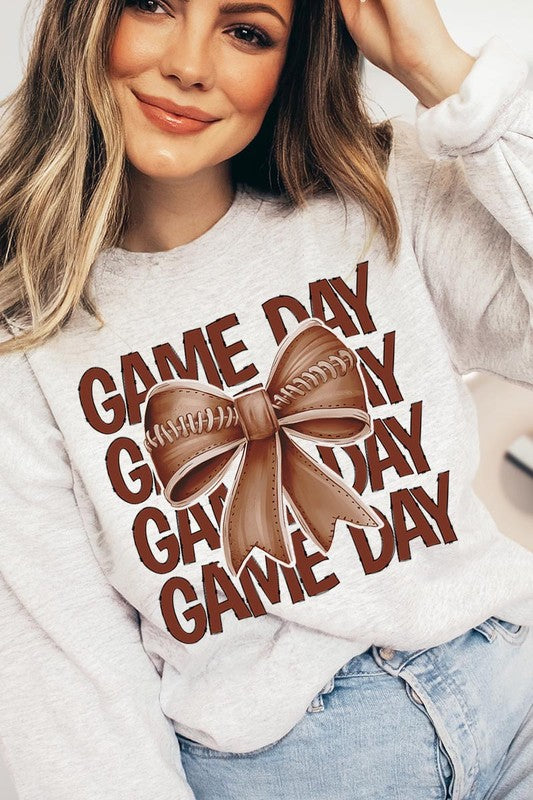 Game Day Football Bow Graphic Fleece Sweatshirts