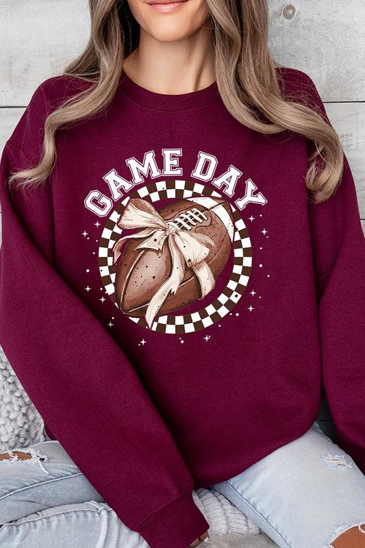 Game Day Football Bow Graphic Fleece Sweatshirts